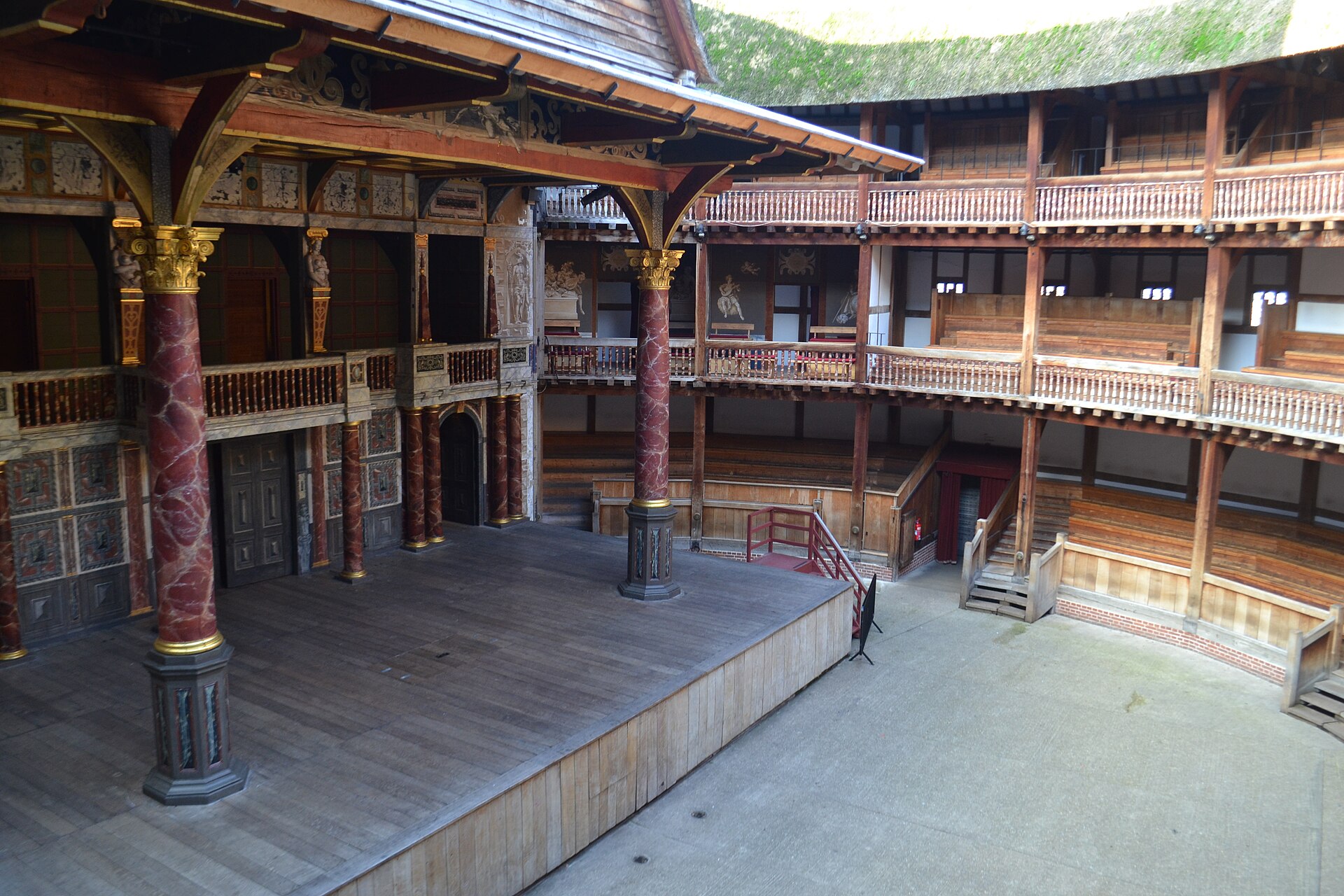 The stage and auditorium of Shakespeare’s Globe Theatre in London.